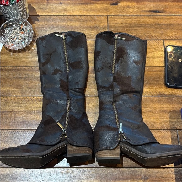 Donald J. Pliner Distressed Dark Brown Leather Boots - Picture 3 of 6